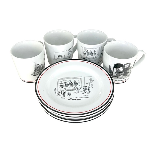 Restoration Hardware "New Yorker" Cartoon Mugs and Plates - Set of 4 - Picture 1 of 9